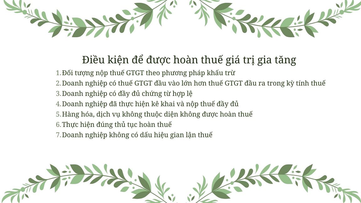 Điều kiện hoàn thuế gtgt
